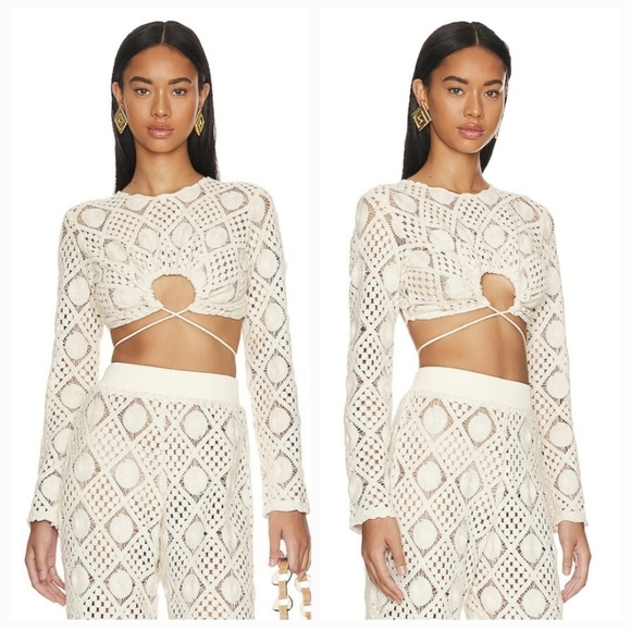 NWT ANDREA IYAMAH Hira Crochet Top in Chalk Crop Cover Up S Small - Picture 5 of 12